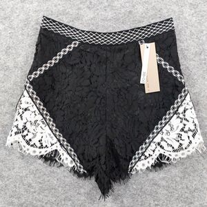 DO+BE Lace Shorts Womens Small Black White Scallop Hem High Rise Lined New